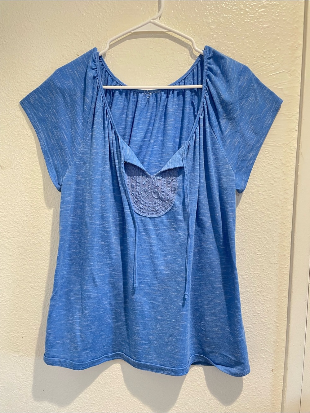 🌸 Faded Glory Boho Lace Notch Neck Blue Peasant Tunic Top XL 16-18